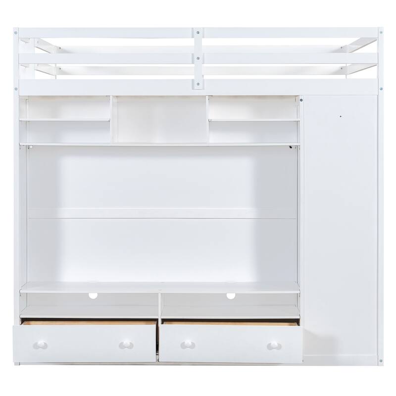 Full size Loft Bed with Drawers, Shelves and Light