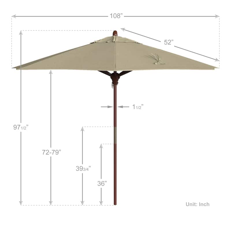 California Umbrella 9ft Marenti Wooden Sunbrella Patio Umbrella with Sunbrella Fabric, Base Not Included