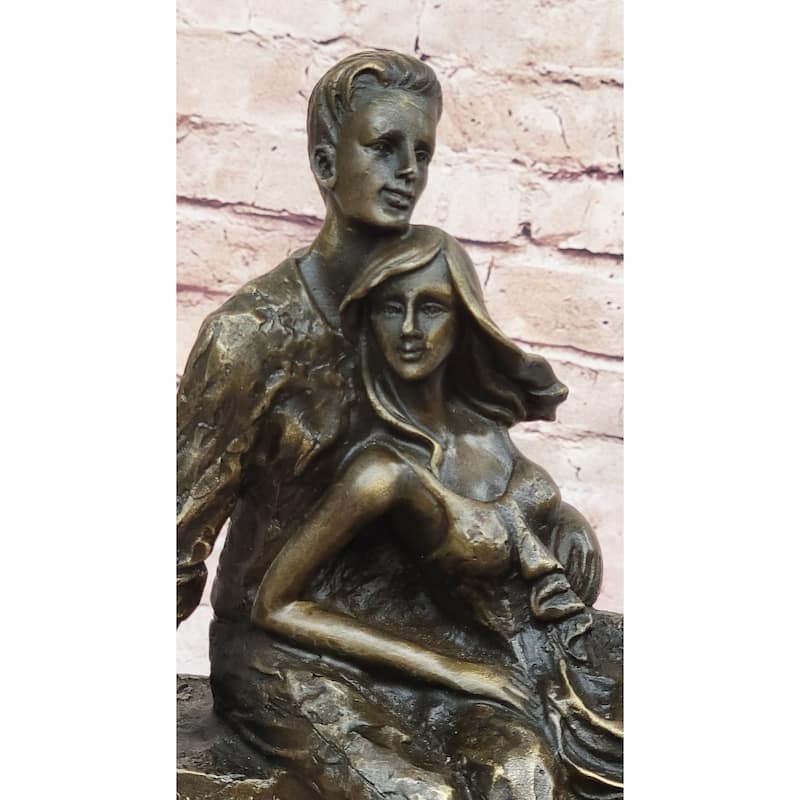 Relaxed Couple Bronze Sculpture – Intimate Sitting Lovers Figurine On Marble Base