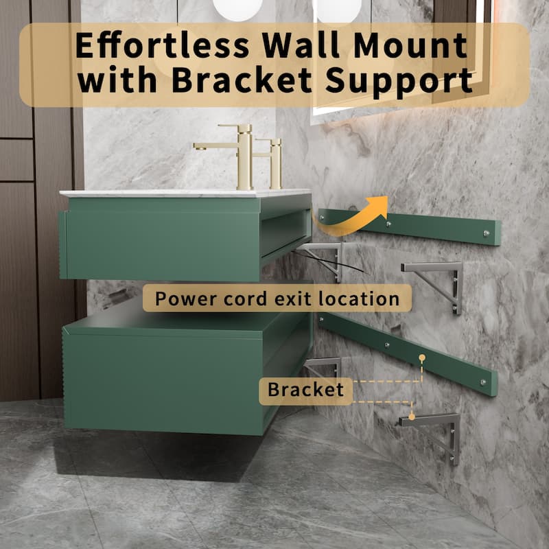 Modland 48" Modern Wall-Mounted Single Sink Bathroom Vanity with Engineered Stone Countertop,Soft-Close Drawers