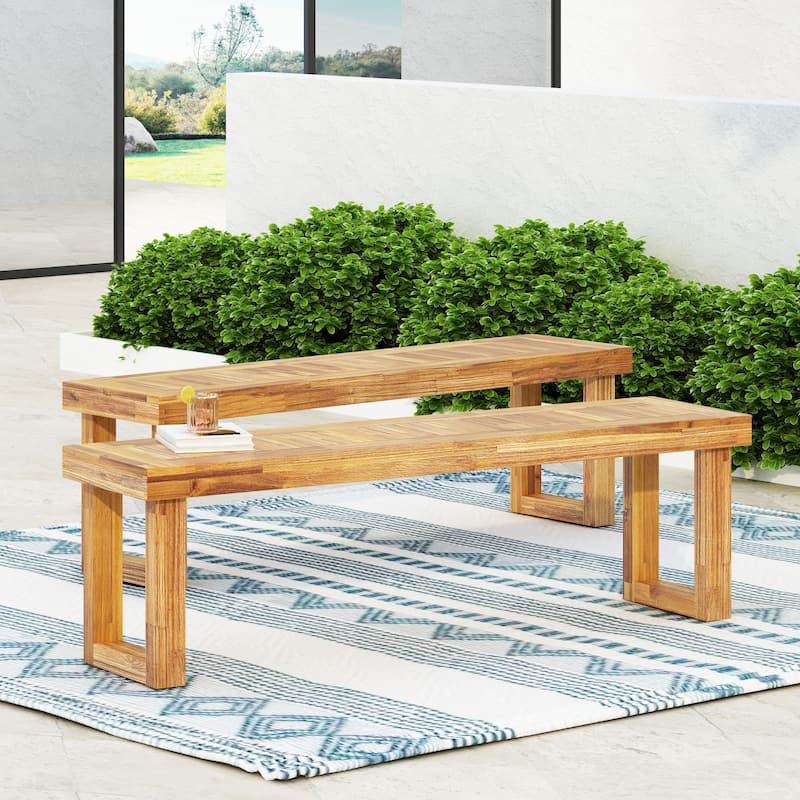 Roomfitters Outdoor Acacia Wood Dining Bench with Rectangular Legs and Slatted Top