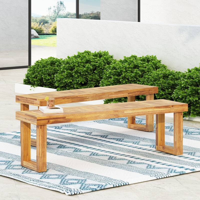 Set of 2 Dining Bench Leisure Bench, Wooden Patio Bench Corridor Bench