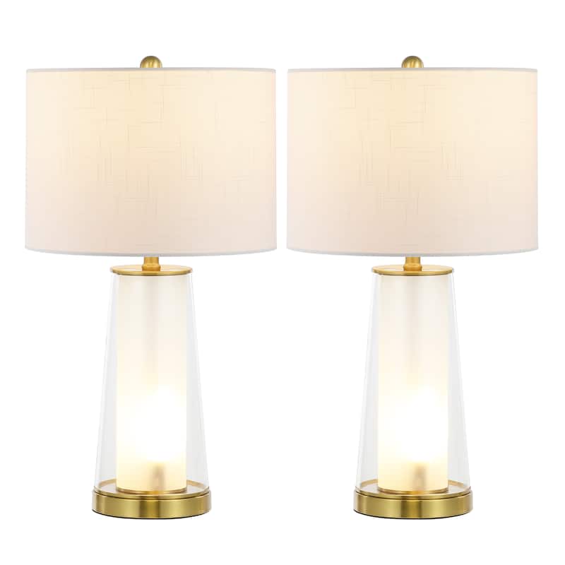 Celerie 26" Modern Minimalist Glass/Iron Nightlight LED Table Lamp, (Set of 2) by JONATHAN Y - Clear/Brass Gold