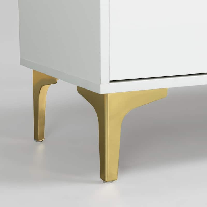 White 62.99" TV Stand with LED Remote Control Lights and High Gloss Finish for TVs Up to 65"