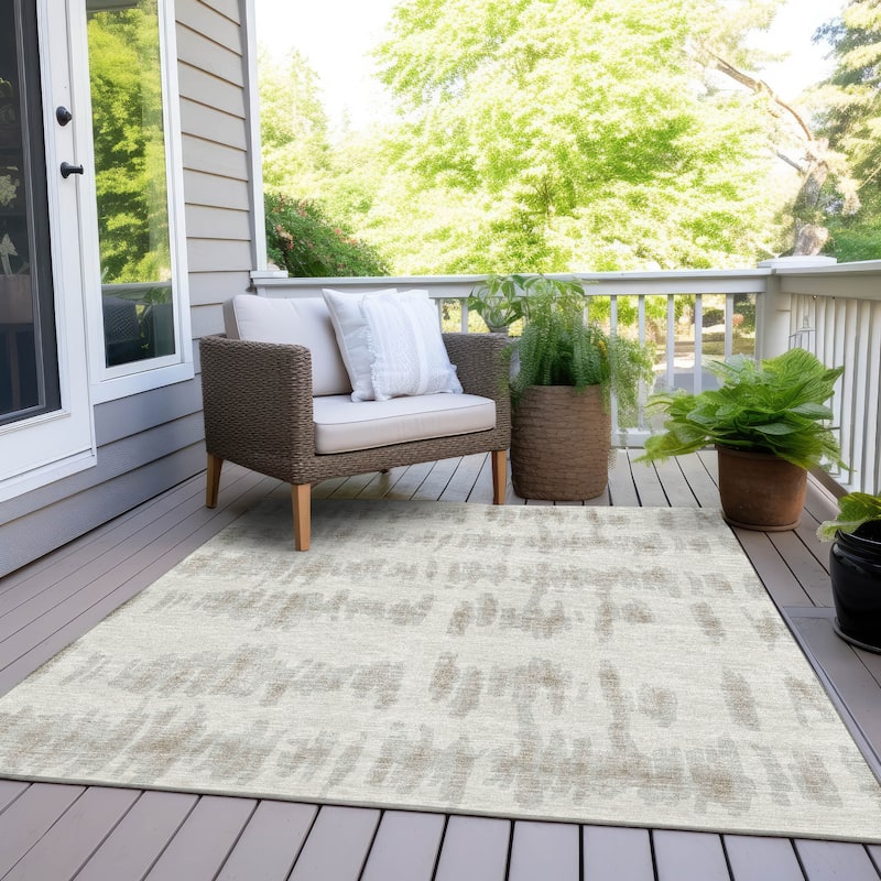 Machine Washable Indoor/ Outdoor Chantille Abstract Contemporary Rug - Ivory - 3' x 5'