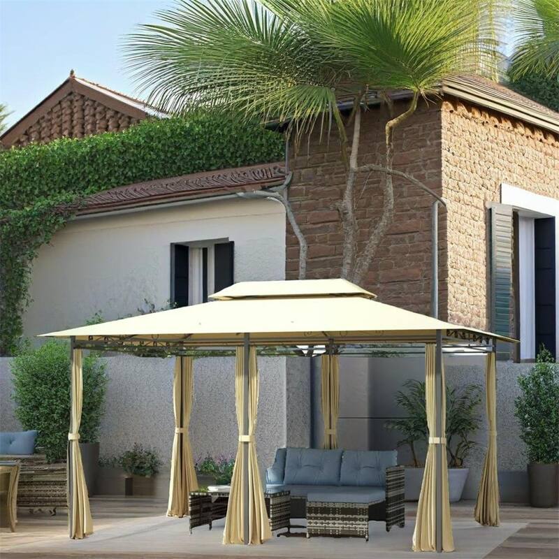 Outsunny Patio Gazebo,Outdoor Gazebo Canopy Shelter with Curtains