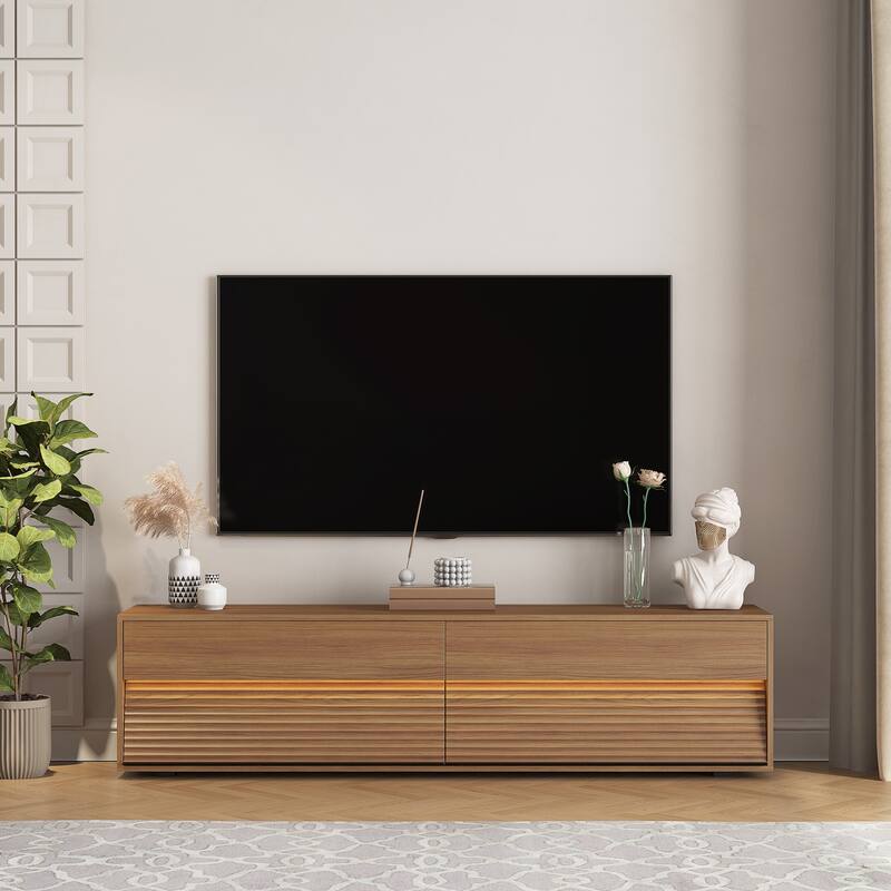 Mid Century Modern Wood Material TV Stand with Cabinet Upper and Lower 2 Layers Storage Cabinet for Living Room Entertainment