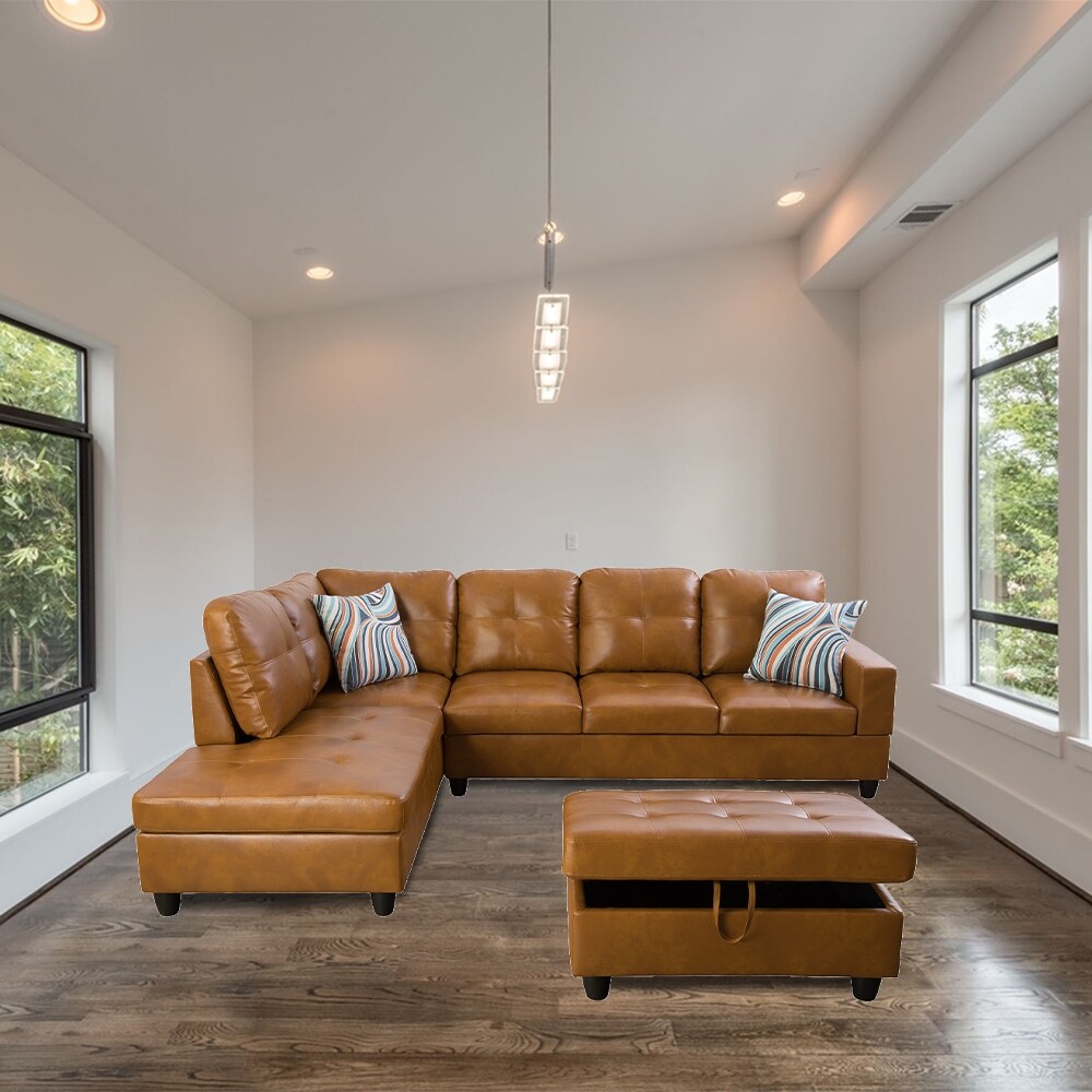 Caramel leather cheap sectional sofa