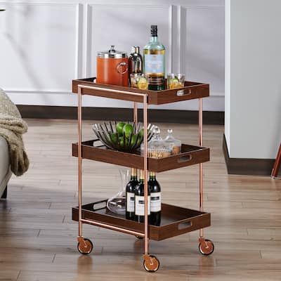 Highland Contemporary Walnut Metal 3-Shelf Kitchen Cart by The Curated Nomad