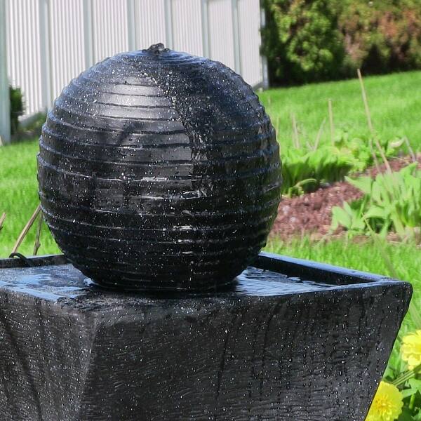 Sunnydaze Black Ball Solar Outdoor Water Fountain With Battery 32 With Led Overstock 11594638