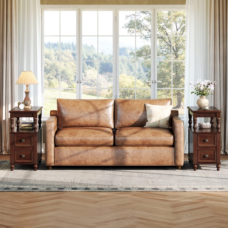 Solid Wood End Table with 2 Drawers