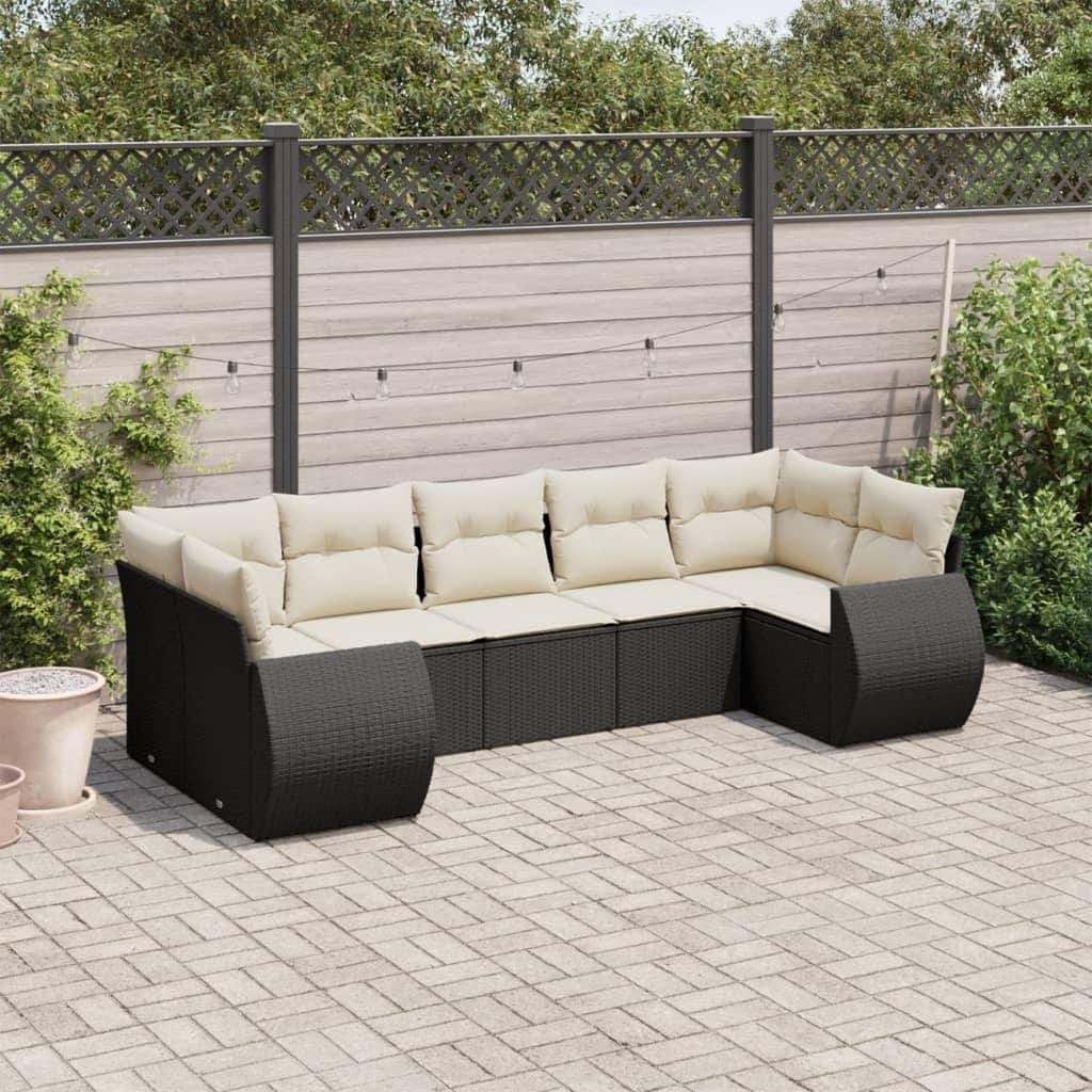 vidaXL Patio Sofa Set with Cushions Outdoor Furniture 7 Piece Poly Rattan - 24.4 x 28.0 x 27.2