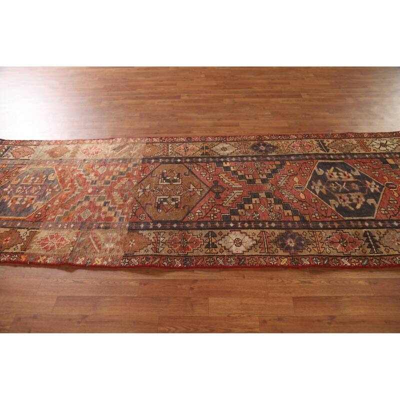 Vegetable Dye Hamedan Persian Antique Runner Rug Handmade Wool Carpet - 3'5"x 10'11"