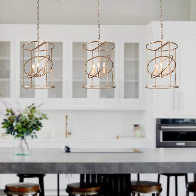 Mid-Century Modern Gold 3-Light Chandelier Island Pendant for Kitchen Island - D14"x H19.5"
