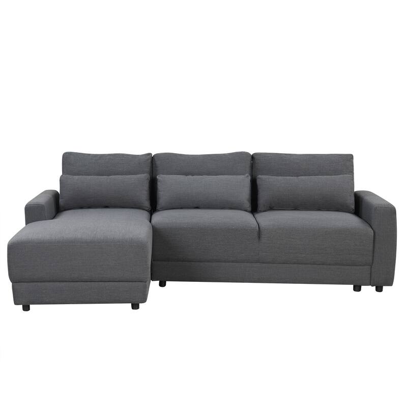 Versatile L-Shaped Sectional Sofa with Pillows, Linen Fabric, Gray