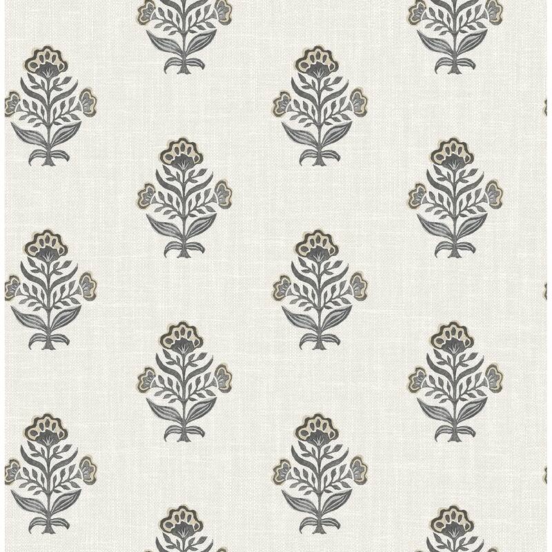 Chesapeake Hollyhock Black Floral Crest Wallpaper