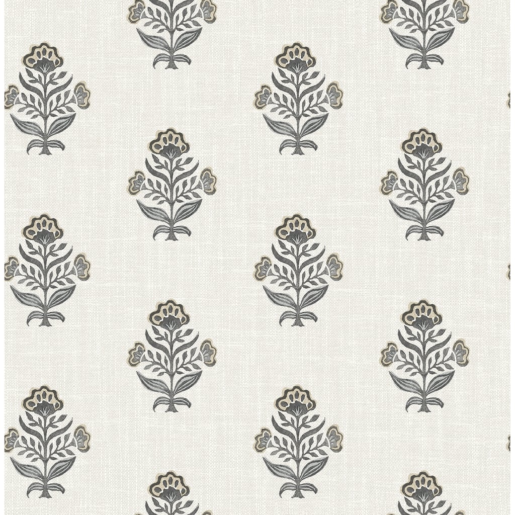 Chesapeake Hollyhock Black Floral Crest Wallpaper