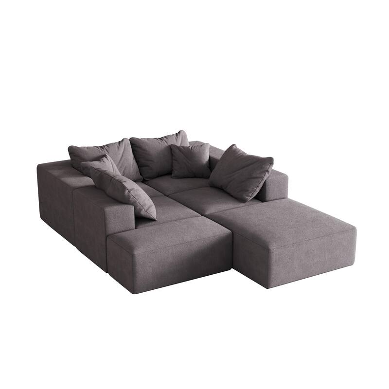 132" Chenille Modular L-Shaped Sectional Sofa with 6 Pillows