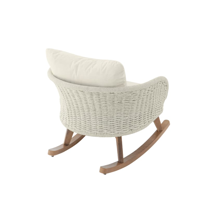 Modern Wicker Rocking Chair – Neutral Beige Finish with Plush Polyester Cushions & Sturdy Wooden Frame.