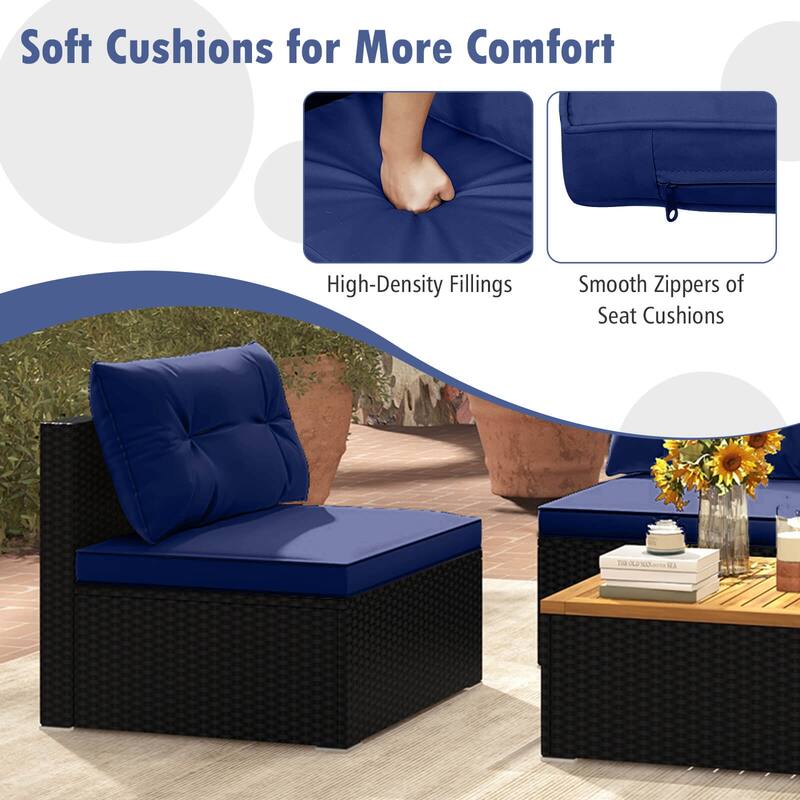 Costway 5 Piece Outdoor Furniture Set with Seat & Back Cushions Acacia - See Details