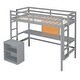 preview thumbnail 5 of 7, Gray Pine Wood Loft Bed with Desk and Cabinet, Writing Board, Full-Length Guardrail