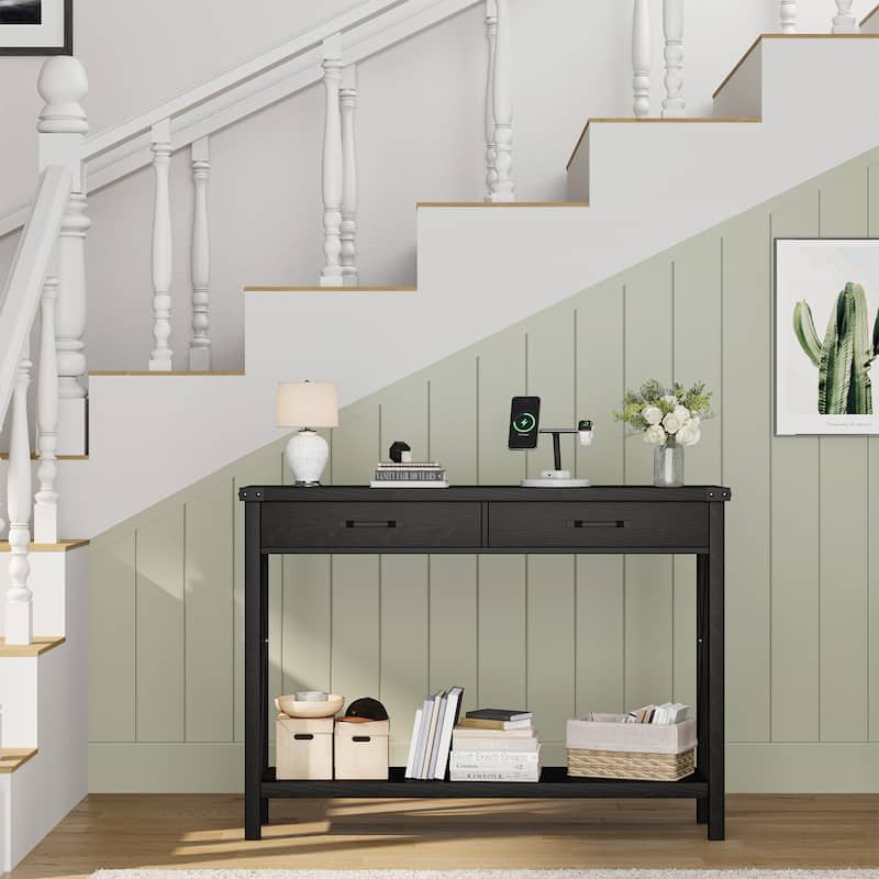 Sofa Table with Storage Shelf Side Design Accent Wood Entryway Table