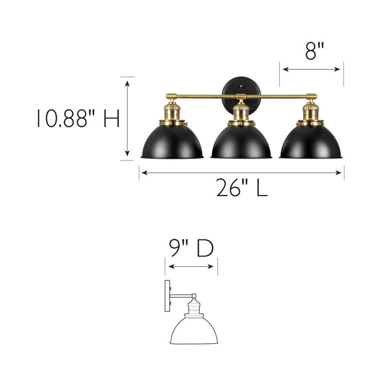 Savannah Farmhouse 3-Light Indoor Bathroom Vanity Light - Matte Black/Gold