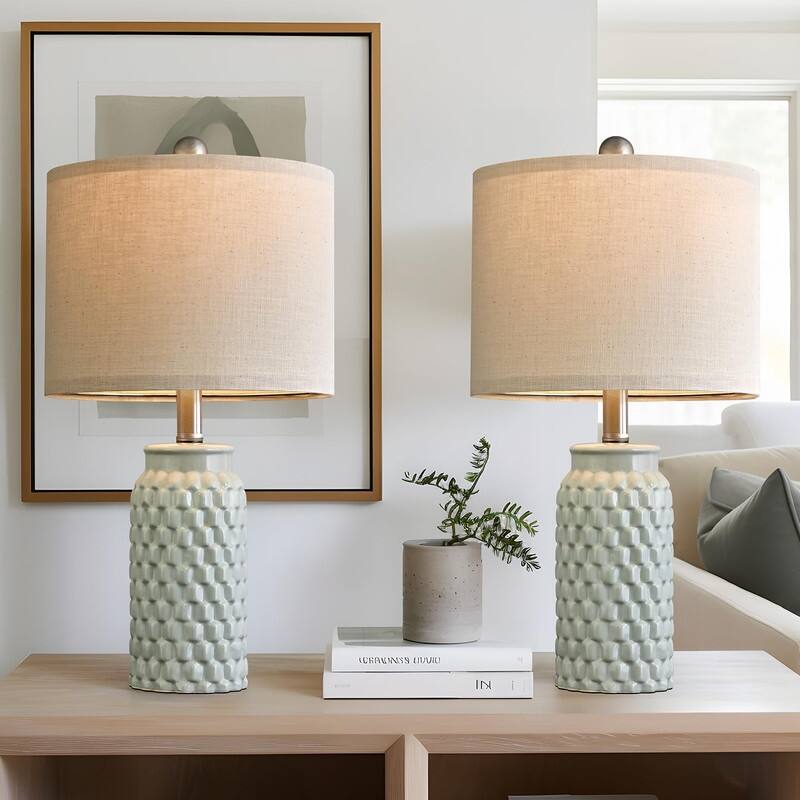Modern Ceramic Bedside Lamp Set of 2 for Bedroom Decor Farmhouse - Green -  D 20.5" -2 Pack