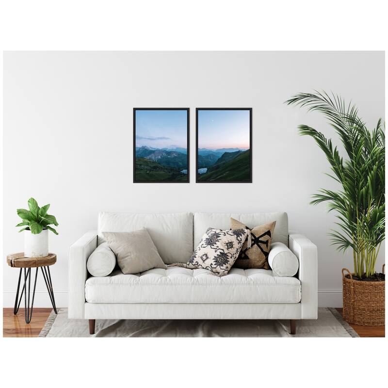 Kate and Laurel Sylvie Moonrise Over the Mountain Lake Framed Canvas Art Set by Michael Schauer