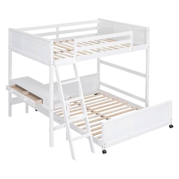 slide 2 of 13, Full Over Full Bunk Bed Frame with Desk-Bottom Bed Can Be Moved