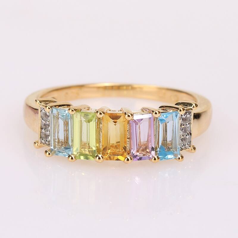 Miadora Yellow Plated Sterling Silver Topaz, Peridot & Rose de France Anniversary Wedding Band Ring