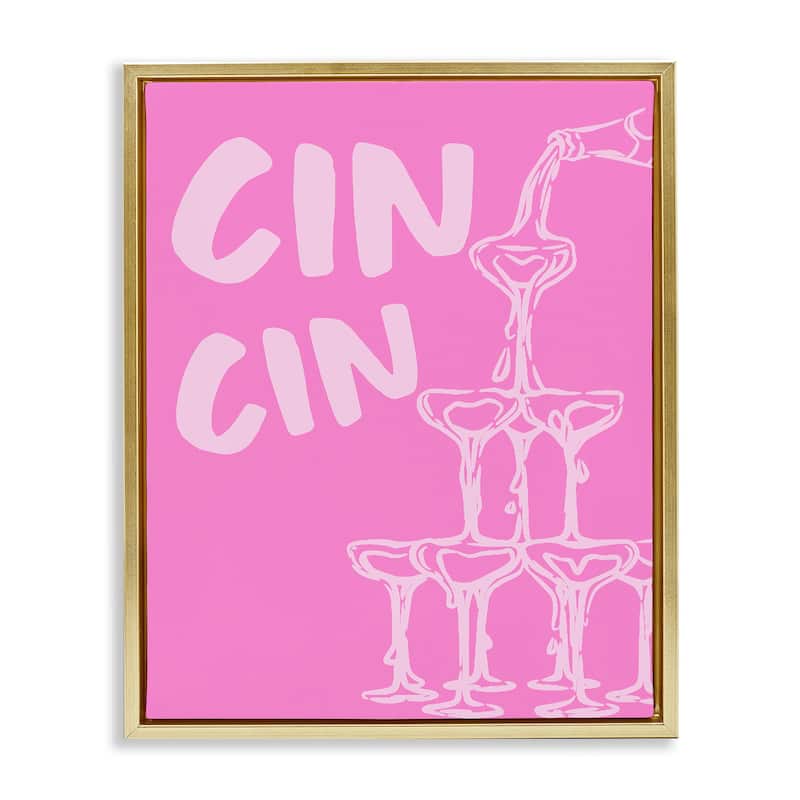 Stupell Pink Champagne Tower Framed Floater Canvas Wall Art Design By House of Lulu - 25 x 31 - Gold