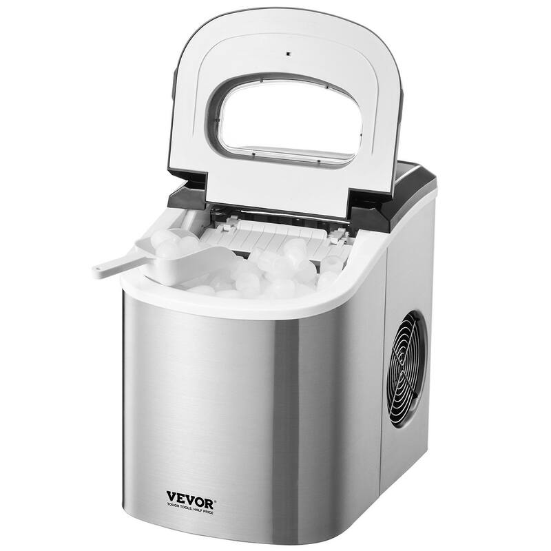 Silver Portable Stainless Steel Countertop Ice Maker with Bullet Ice with Self-Cleaning Mode for Home or Office