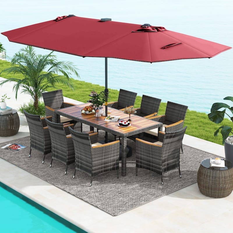 Costway 11 PCS Patio Dining Set with 15 ft Double-Sided Patio Umbrella - See Details