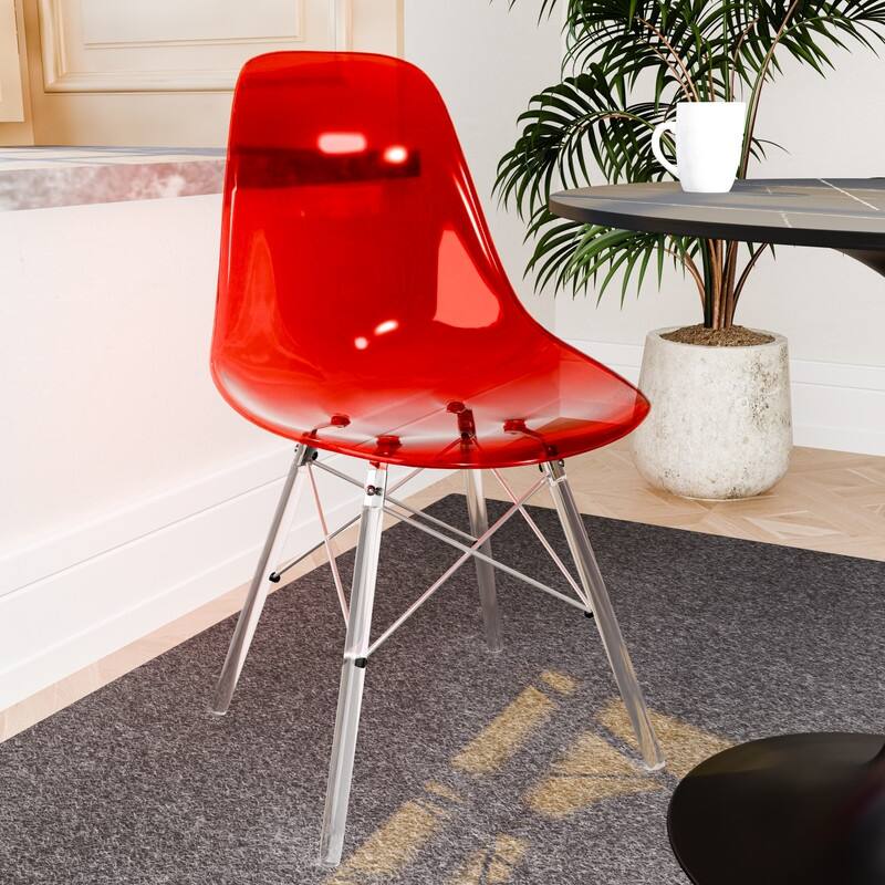 Dover Modern Acrylic Accent Side Chair with Eiffel-Style Legs for Dining Room, Kitchen, Office, or Indoor/Outdoor Seating