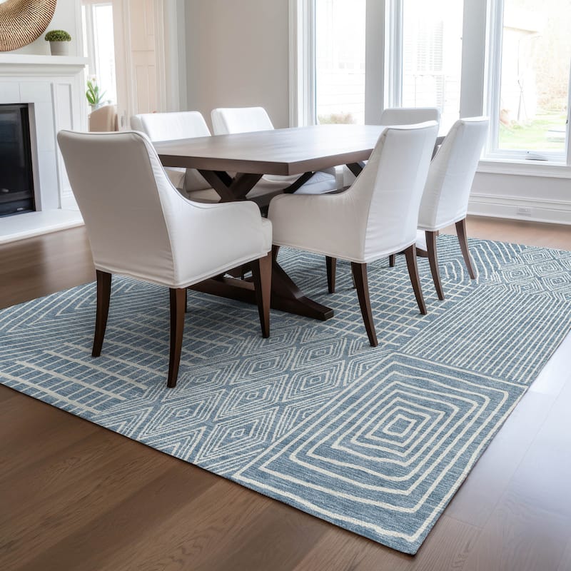 Machine Washable Indoor/ Outdoor Geo Patchwork Chantille Rug