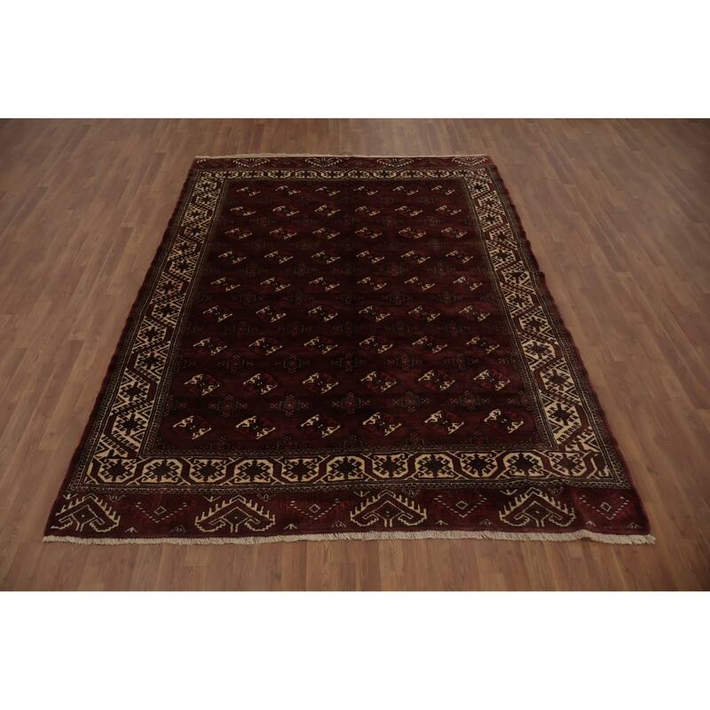 Hand Knotted Oriental 100% Wool Carpet Traditional Geometric Red Bokhara Area Rug - 9' 7'' X 7' 1''
