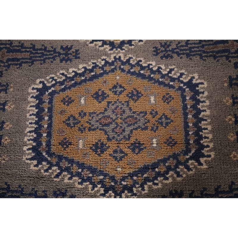 Gray Geometric Viss Oriental Runner Rug Hand-Knotted Wool Carpet - 2'7"x 8'0"