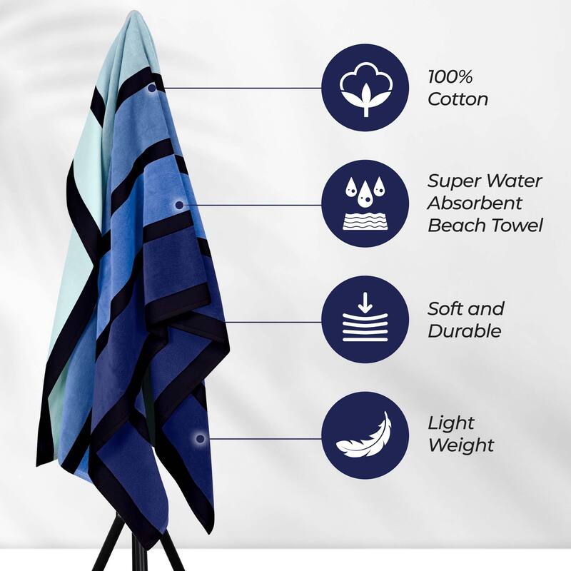 Superior Faded Stripes Cotton Velour Quick-Dry Oversized Beach Towel