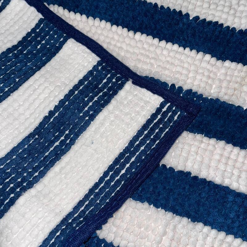 30"x20" - Blue White Stripe Soft Cozy Plush Chenille Bath Mat Bathroom Rug