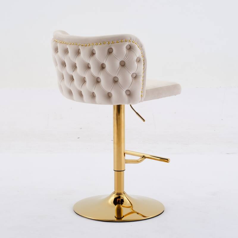 Swivel Bar Stools Set of 2, Velvet Upholstered Bar Stools with Adjusatble Height, Kitchen Island Chairs with Gold Plating Base