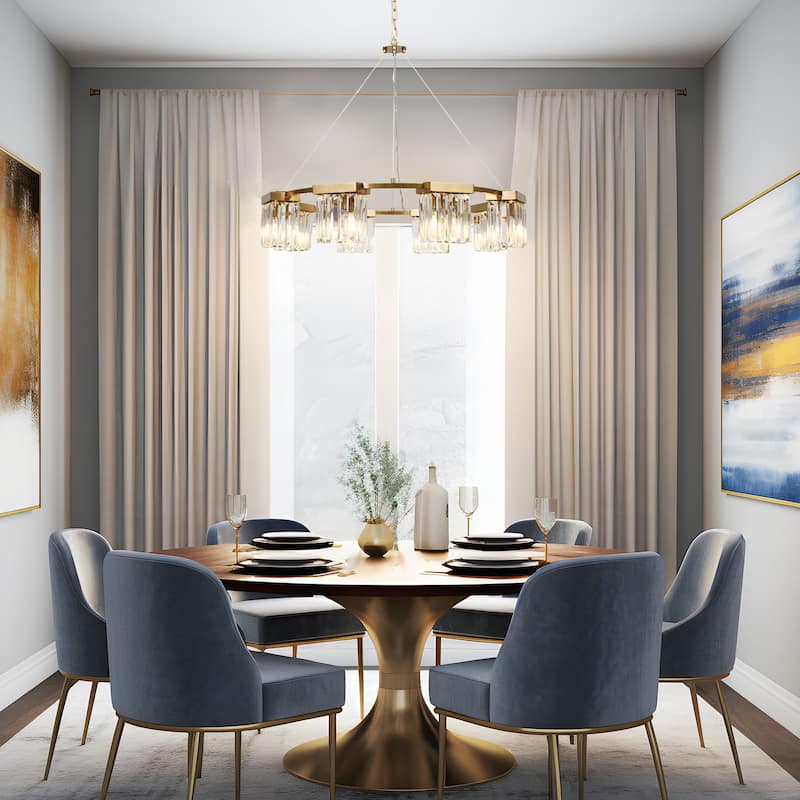 Diore Modern 8-Light Gold Crystal Chandelier Wheel Drum Lights for Dining Room Bedroom - D 31.5" x H 85.7"