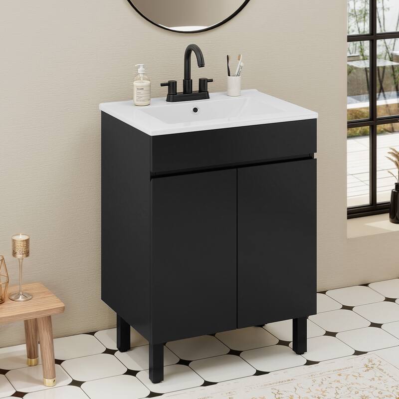Moasis 24 Inch Bathroom Vanity with Undermount Sink and Soft Close Door Modern Design - Black