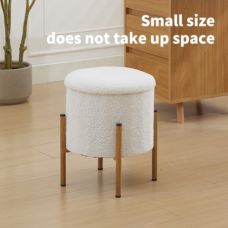 Modern Round Storage Ottoman, Ottoman Foot Stools With Metal Base,Ottoman Footstool with Removable Lid Storage Ottoman