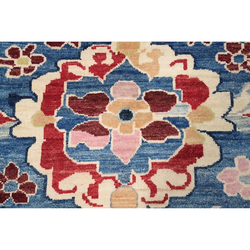 Hand Knotted Oriental 100% Wool Carpet Transitional Floral Navy Blue & Blues Oushak Area Rug - 8' 0'' X 7' 10''