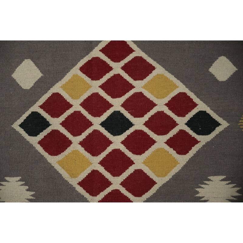 Hand Woven Oriental 100% Wool Carpet Southwestern Tribal Greys & Charcoal Kilim Area Rug - 10' 2'' X 8' 8''