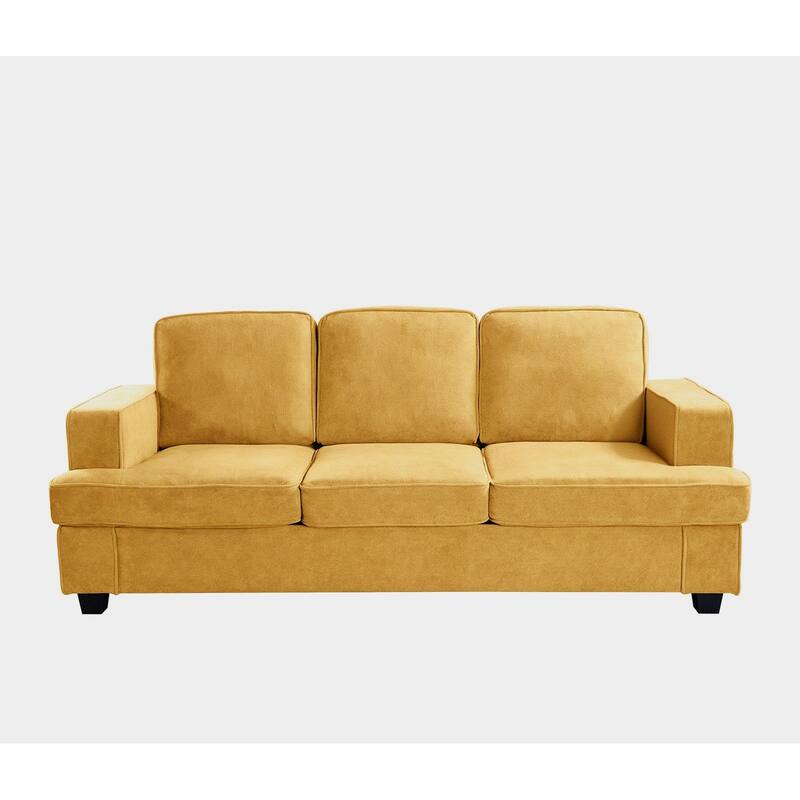Modern Mustard Yellow Velvet 3 Seater Sofa, 84x36x35 inches