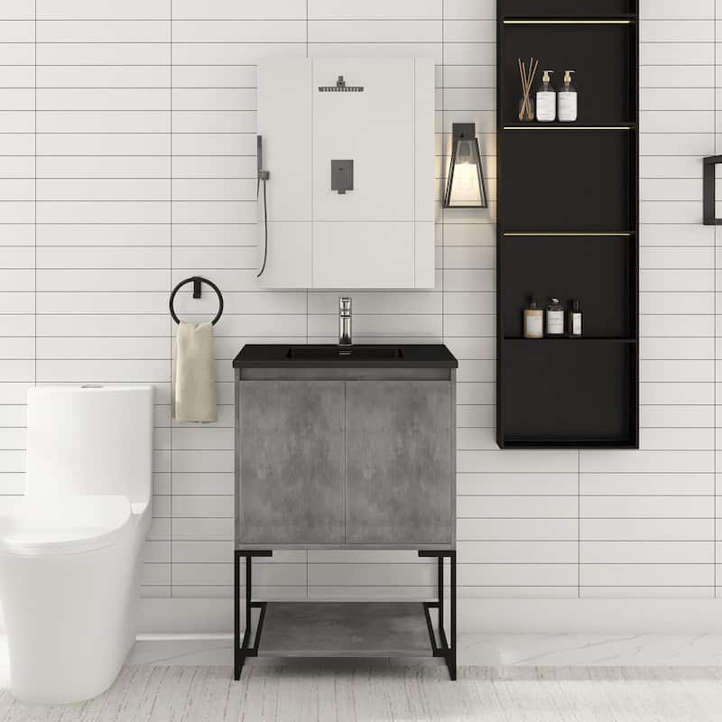 24-inch Freestanding Bath Vanity with White Cultured Mable Top