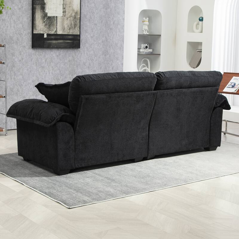 84" Small Sofa Loveseat with 2 Pillows & Memory Foam, Black Chenille Upholstered for Living Room