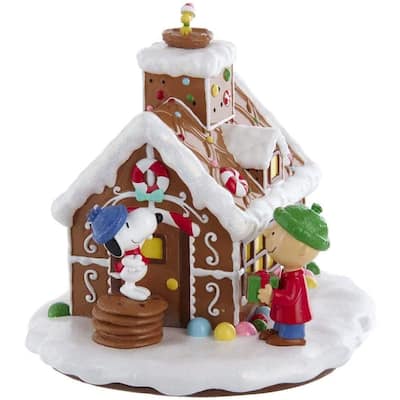 Kurt Adler Battery-Operated Peanuts LED Gingerbread House Table Piece